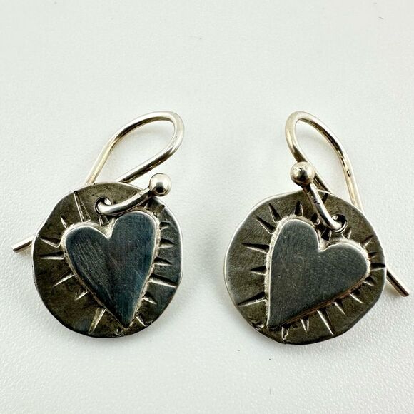 Sterling Silver CLP 925 Heart Dangle drop Earrings - Picture 5 of 5